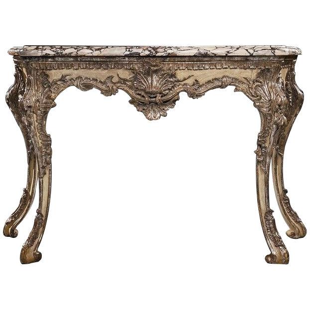18th Century Italian, Naples, Silver Gilt And Painted Marble Top Console Table