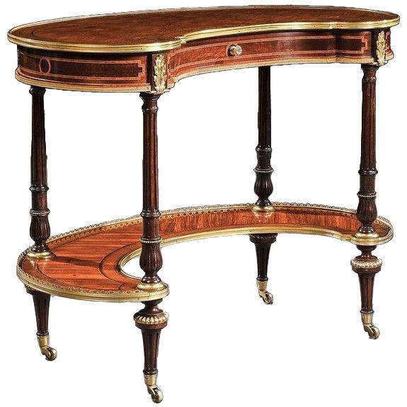 Fine 19th Century Gillows Parquetry and Gilt Bronze Kidney Shaped Table
