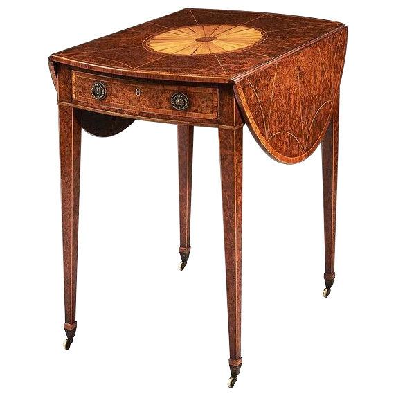 Rare 18th Century George III Yew-wood Inlaid Oval Pembroke Table