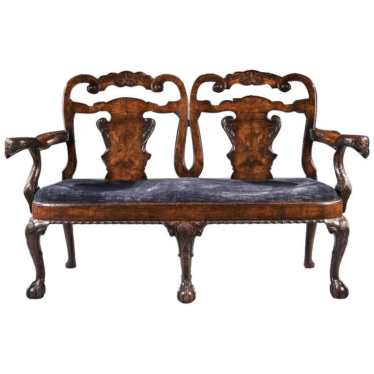 Late 19th Century Walnut Twin Chair Back Sofa After A George II Design
