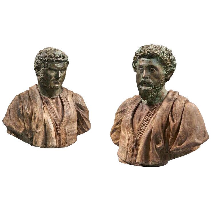 Pair of 19th Century Portrait Busts of Caesars Marcus Aurelius and Caracalla