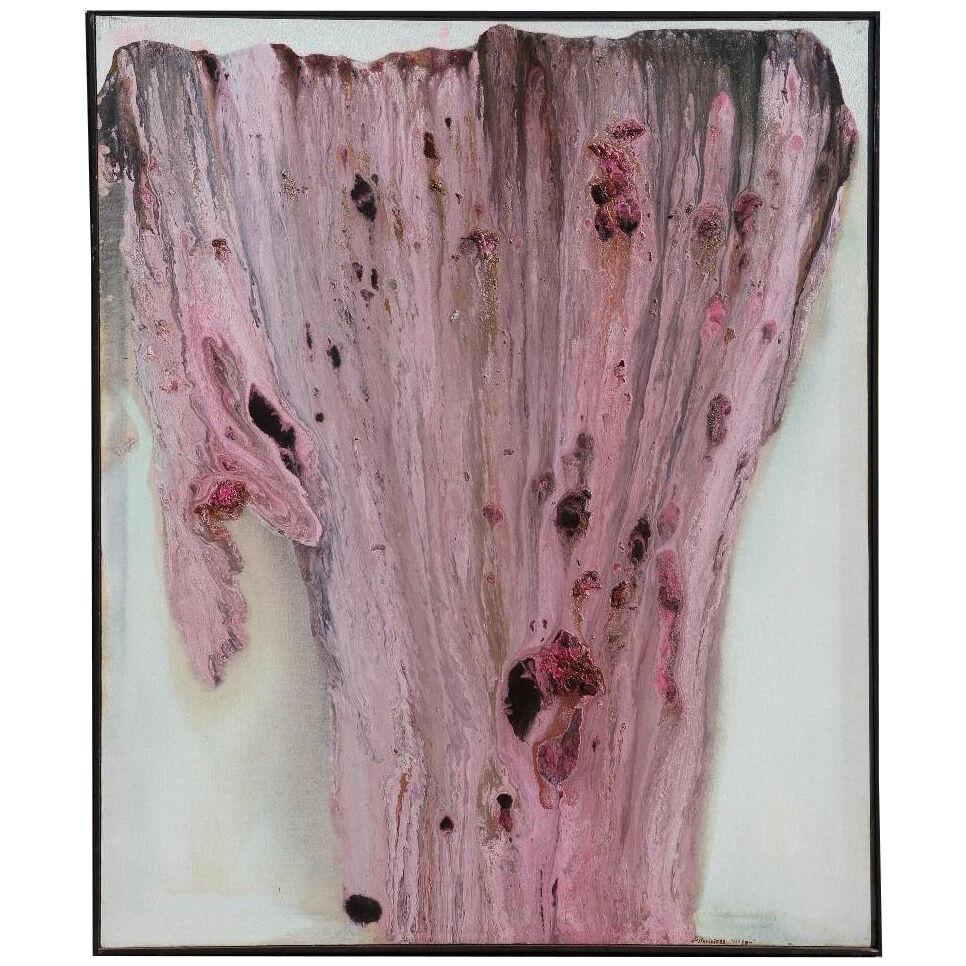 "Ice Form" Pink Abstract Expressionist Painting 1980s