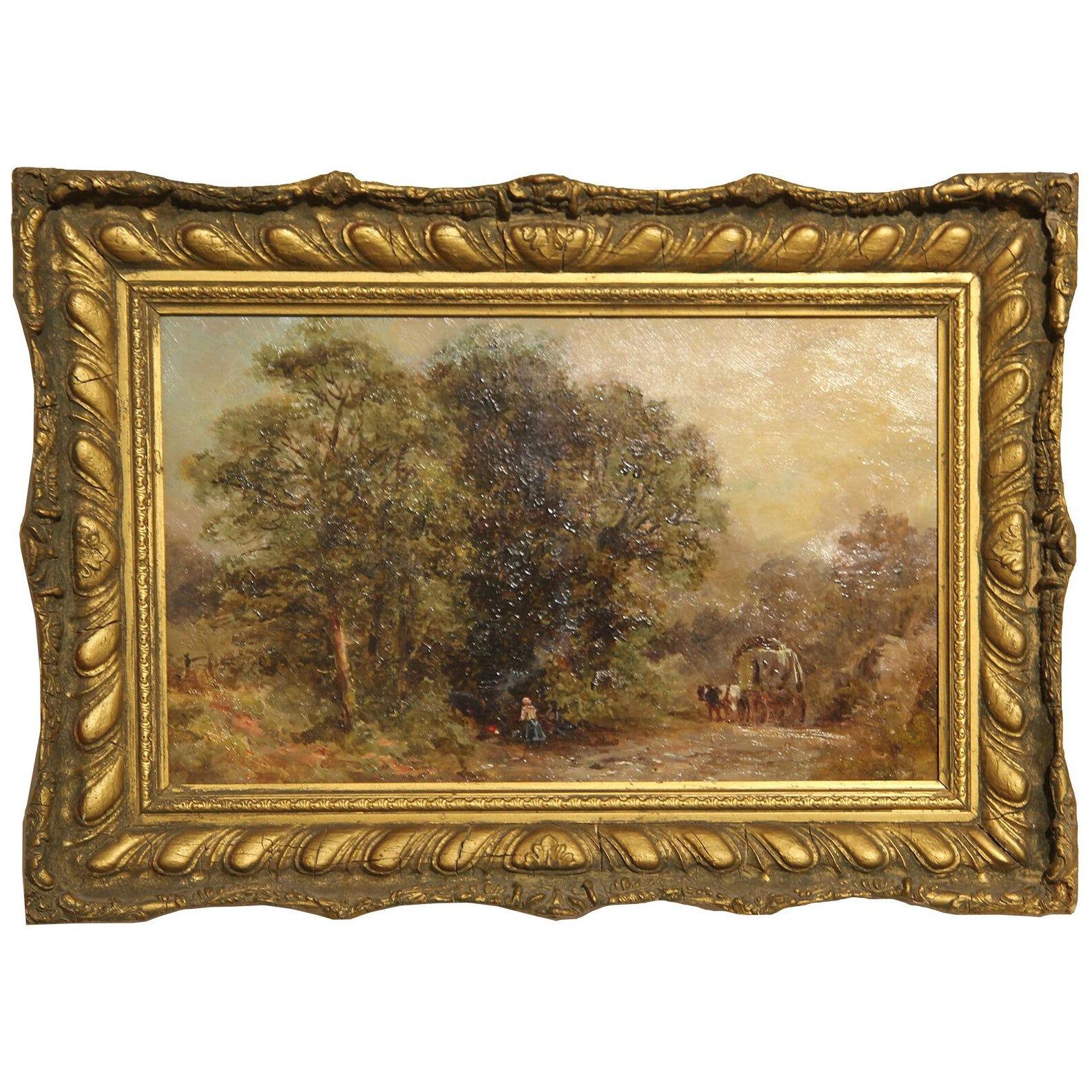 “Gypsies in the New Forest" Earth Toned Romantic Landscape Painting	
