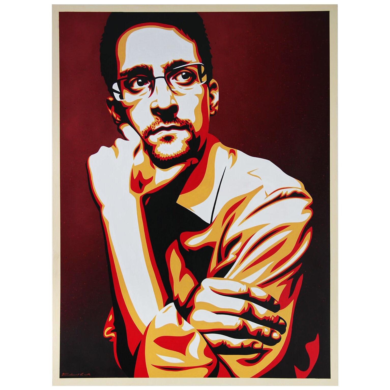 Edward Snowden “Whistleblower” Red, Orange, and Black Abstract Portrait Painting