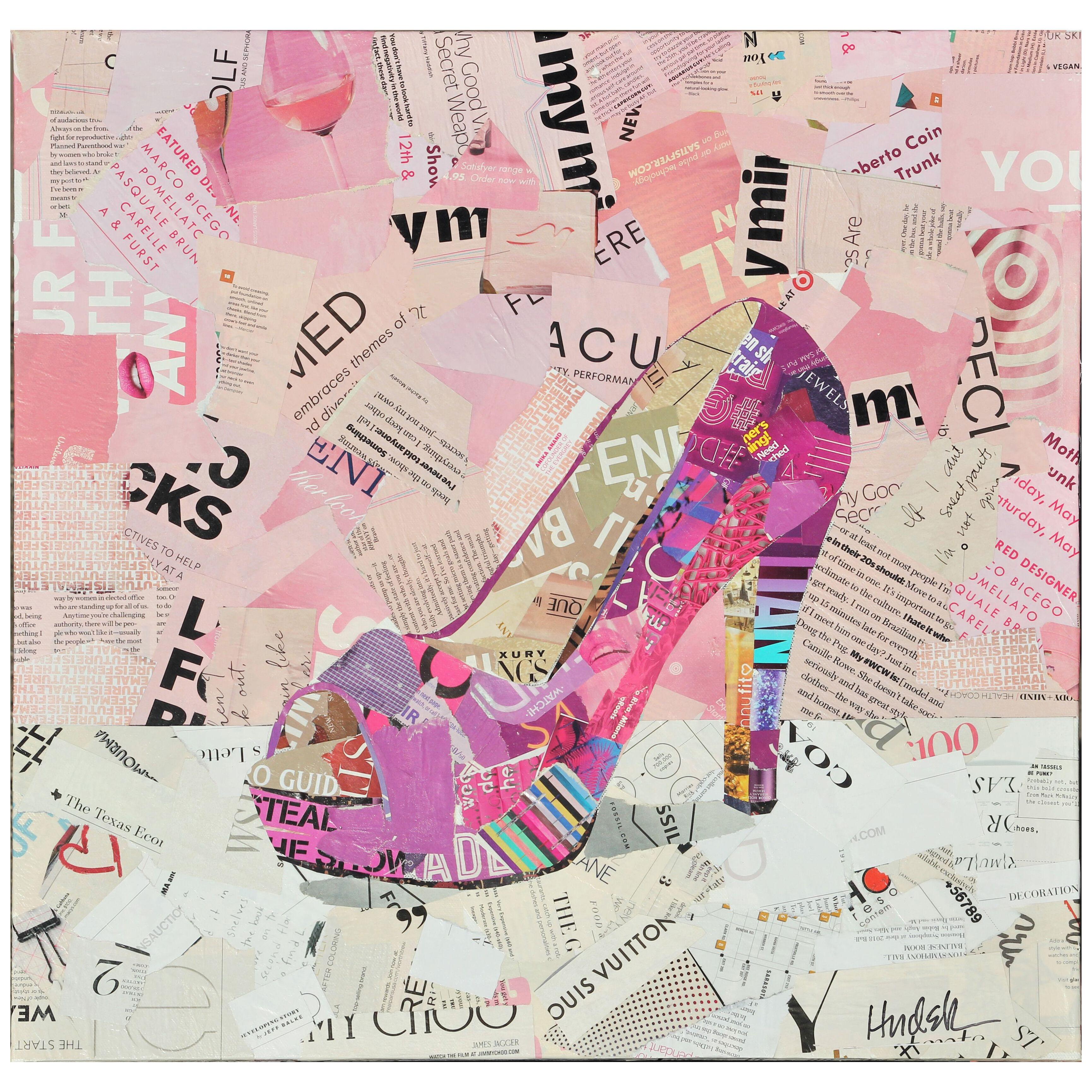 Pink High Heel Shoe Mixed Media Pop Art Magazine Collage by Jim Hudek
