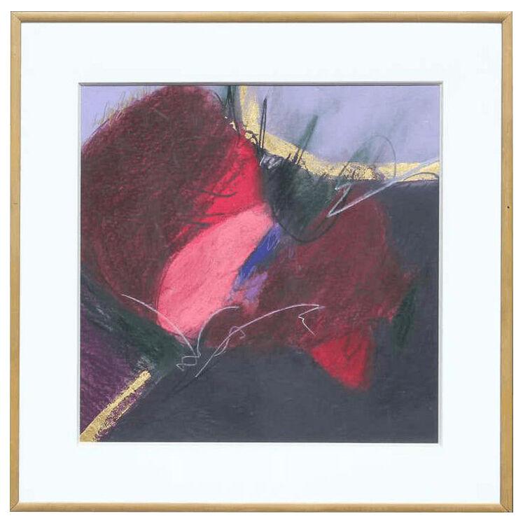 1990s "Cranberry Bog" Purple, Red, Black, and Gold Abstract Mixed Media Drawing