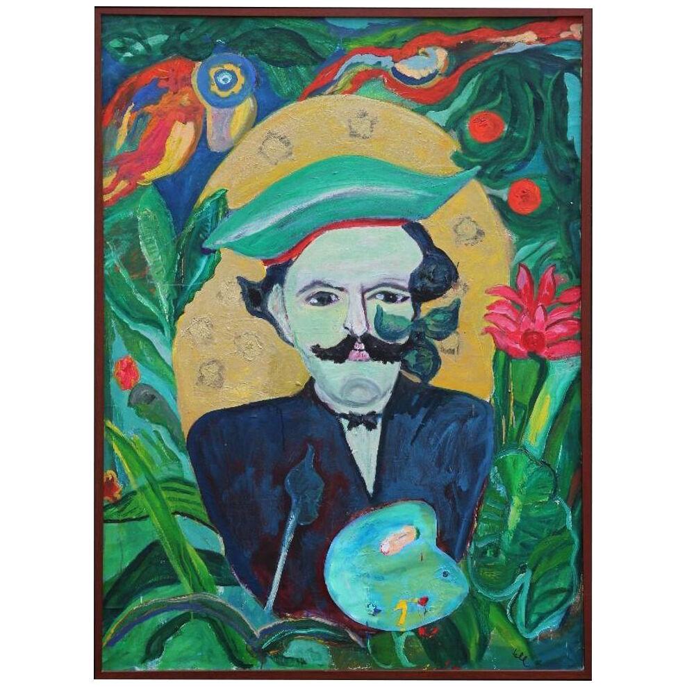 "Homage to Rousseau" Tropical Impressionist Portrait Painting Early 21st Century