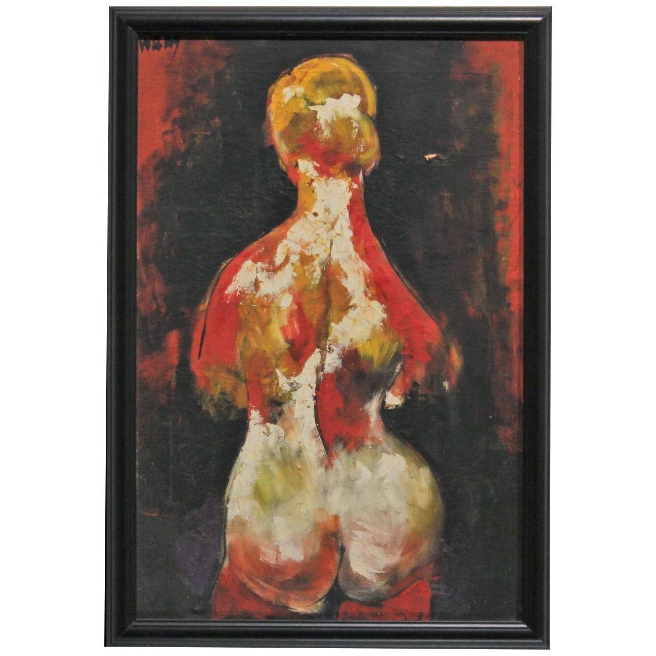 Dick Wray Standing Nude Figure in Orange and Yellow Tones 20th Century