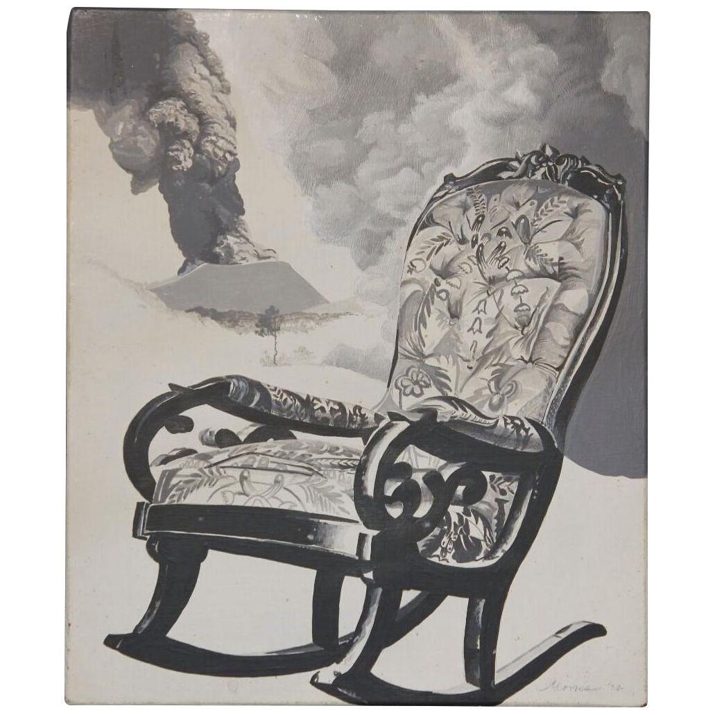 1970s "Old Rocking Chair" Surrealist Still Life Acrylic on Board