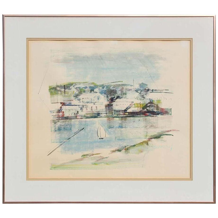 Alfred Birdsey- Abstract Impressionist Watercolor Tropical Bermuda Seascape With