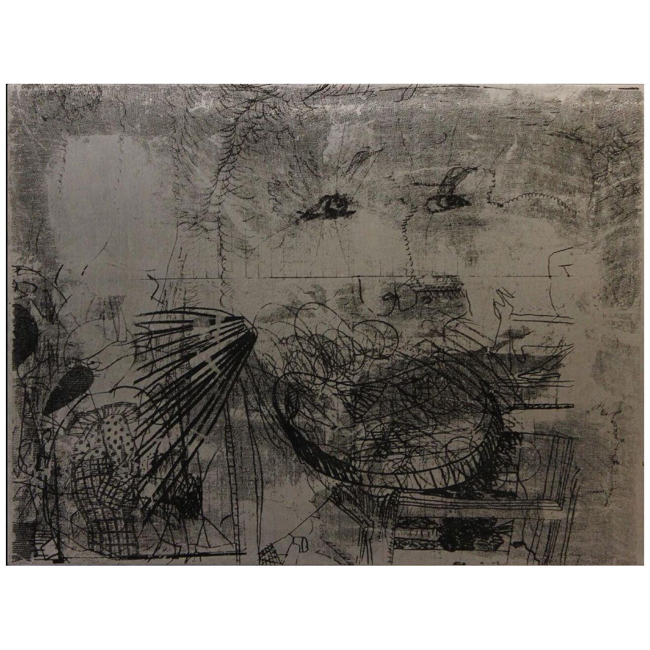 Mid Century Modern Abstract Expressionist Metal Etching