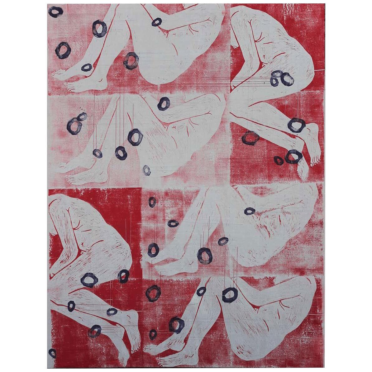 Contemporary Abstract Red and White Mixed-Media Canvas Print by Rebecca Nall