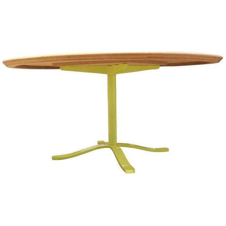 Modern Custom Round White Top Dining Table with Neon Yellow Base