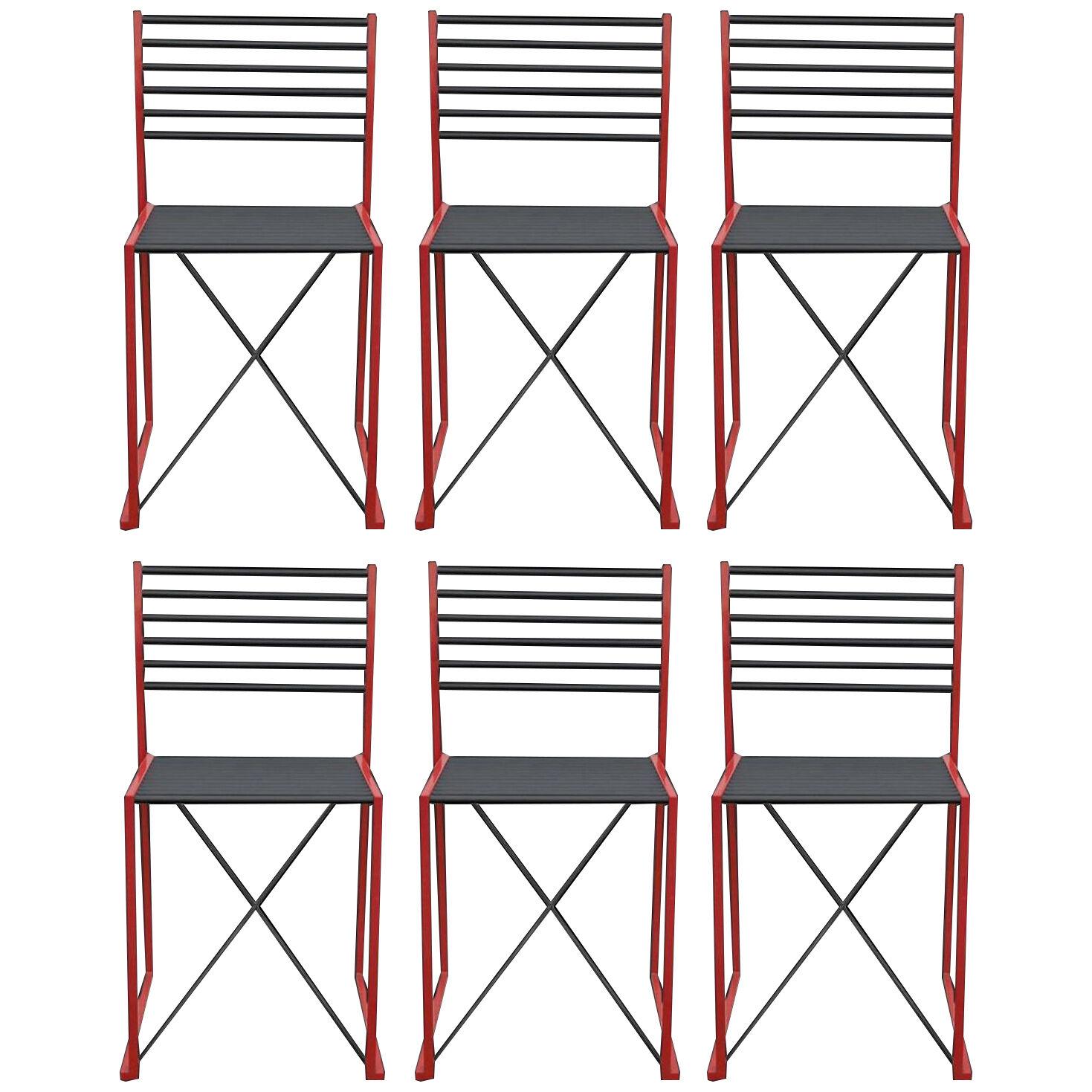 Modern Italian Ladder Back Coral Colored Dining Chairs - Set of 6