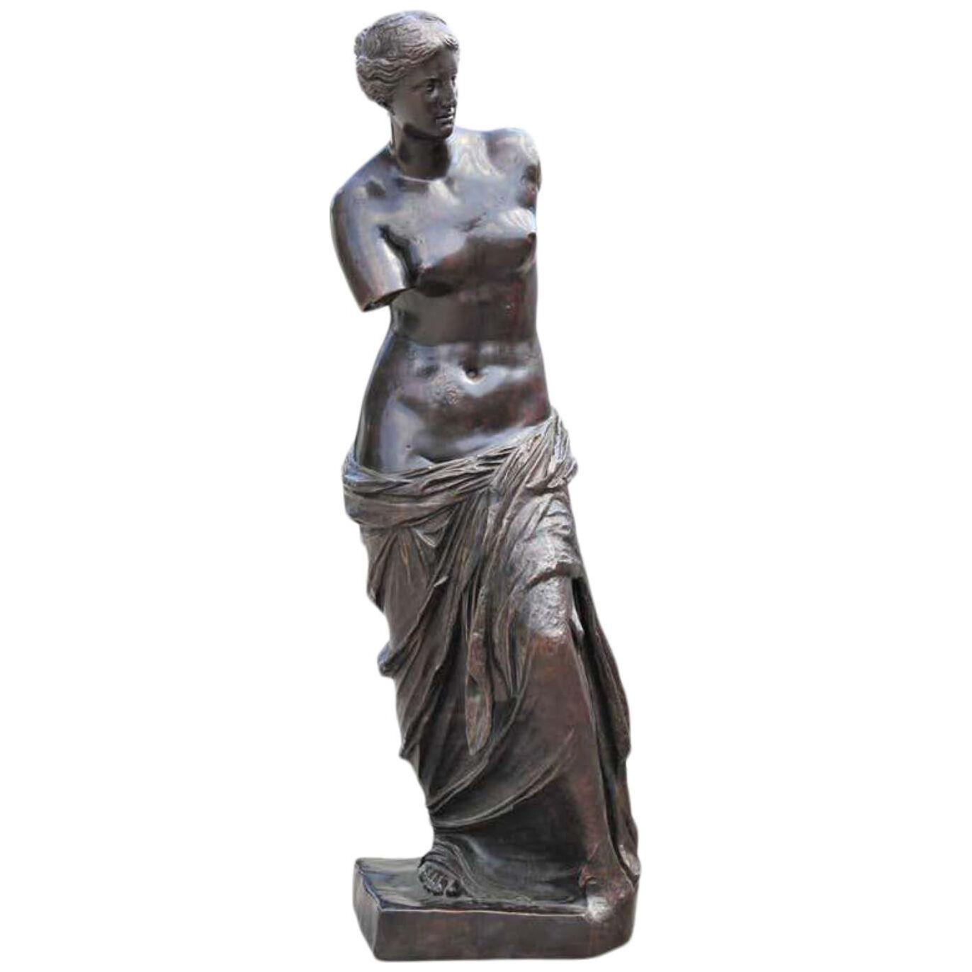 19th C Italian Fonderia Chiurazzi Venus De Milo Goddess Patinaed Bronze Statue