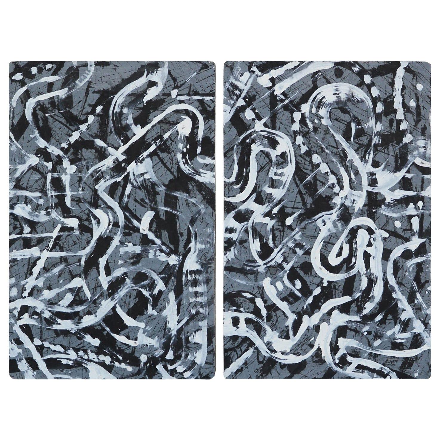 "Desperado" Black and White Abstract Expressionist Diptych 