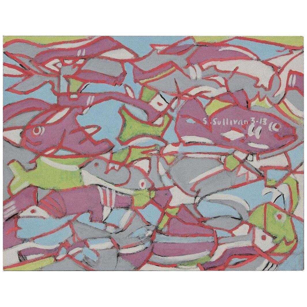 "Stained Glass Fish" Colorful Casein Painting 2010s