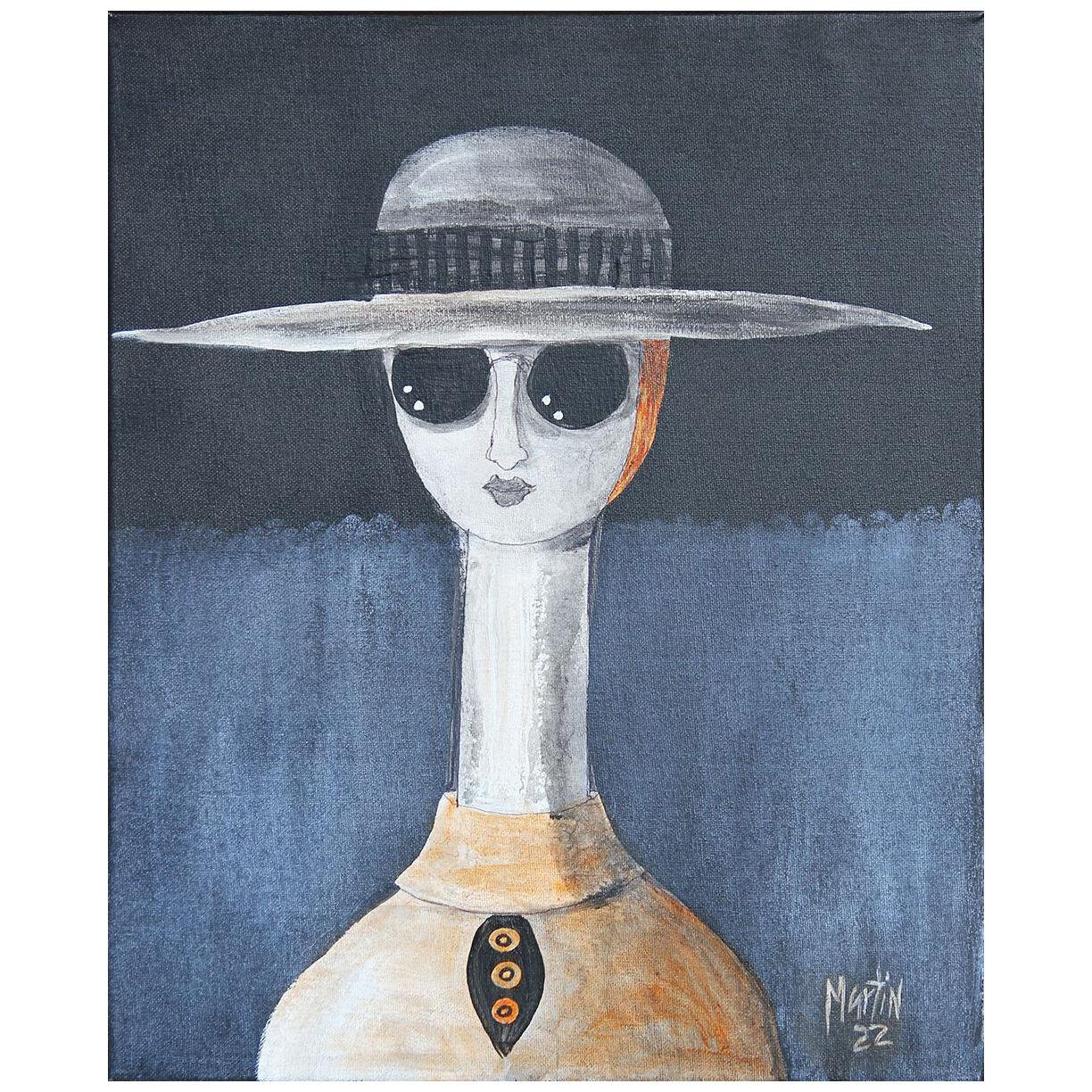 "Aubrey" Woman in a Hat Abstract Contemporary Portrait by Larry Martin	