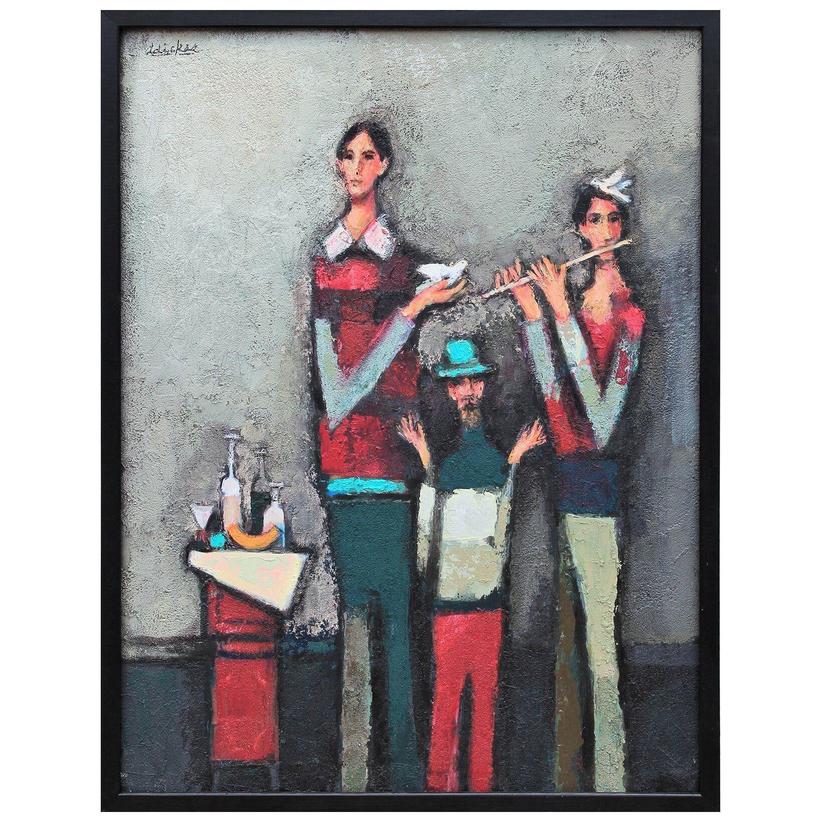 "Flutist with Two Friends" Abstract Modern Figurative Musician Portrait Painting