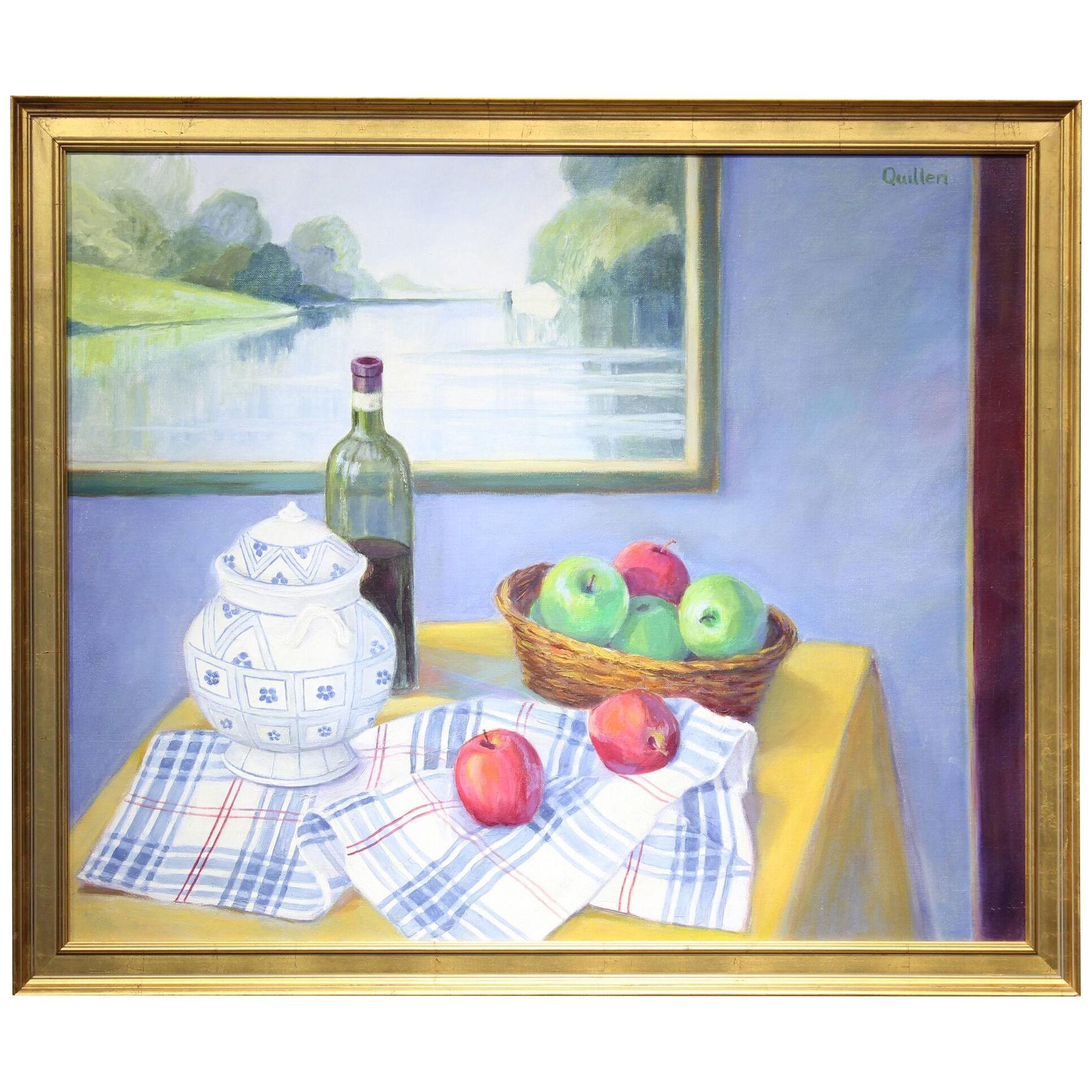 Mid 20th Century "Soup Terrine and Apples" Large Realistic Still Life Painting