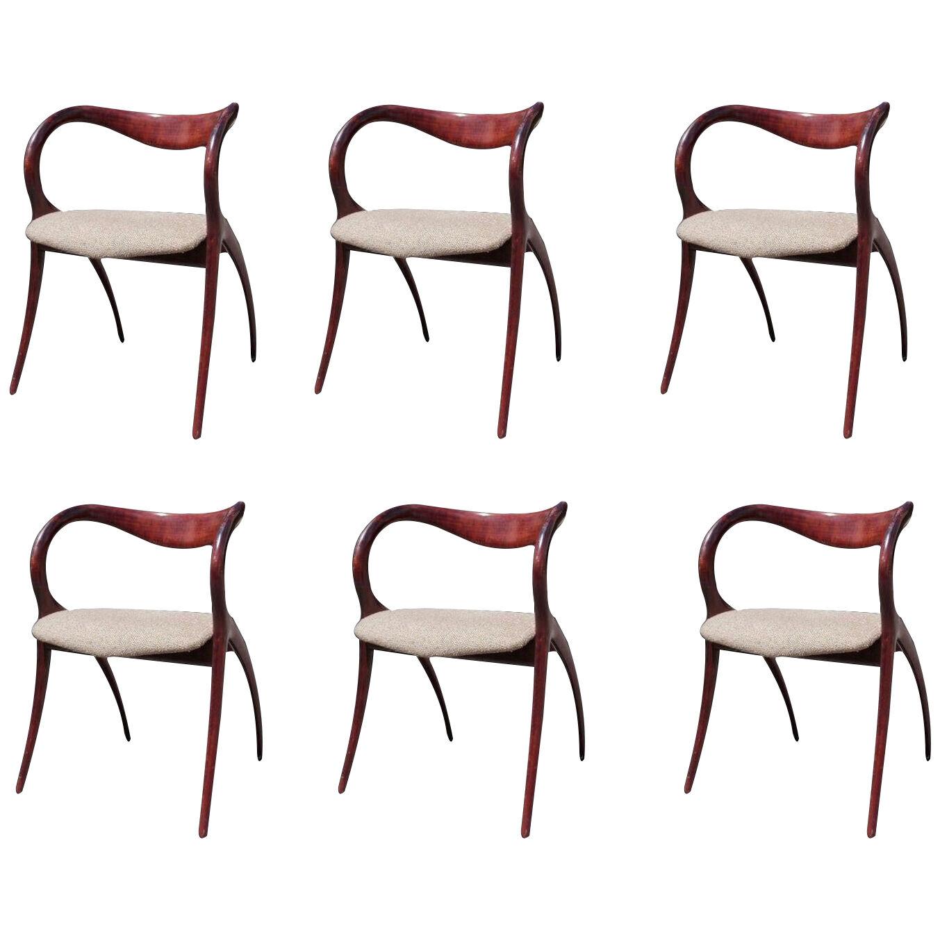 Italian Organic Sculptural Cherrywood Star Chairs by A. Sibau - Set of 6