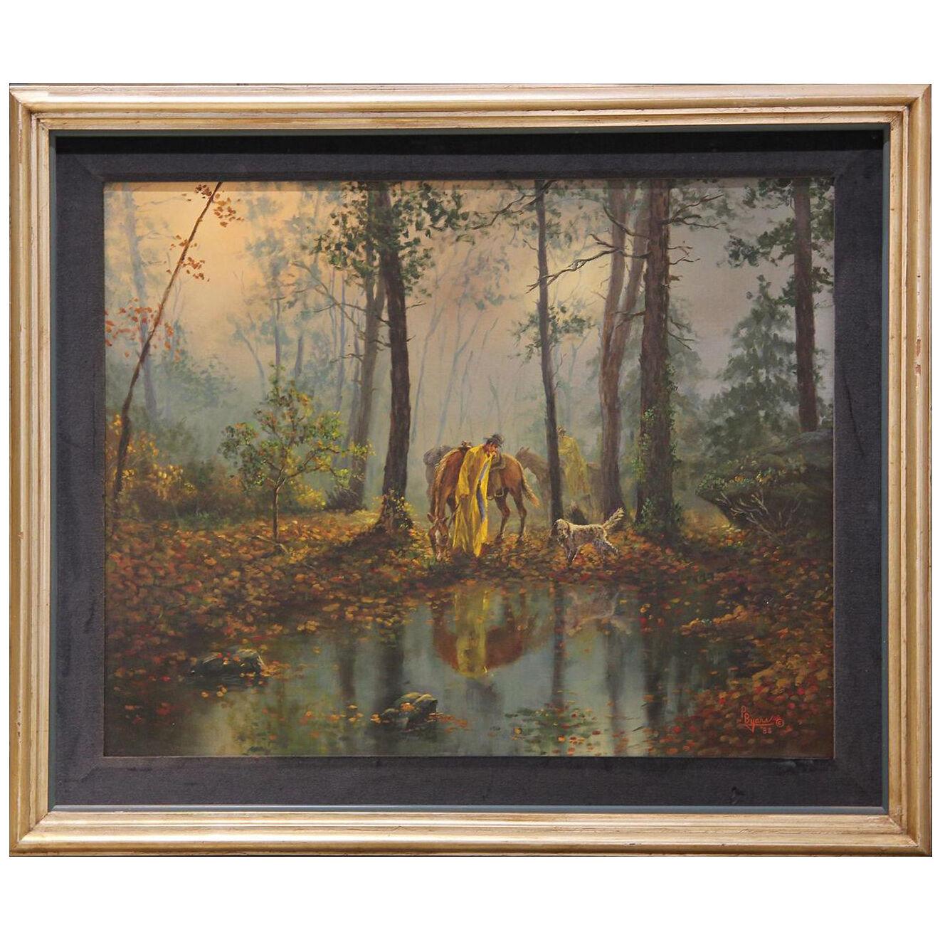 Peggy Byars Idealized Forest Hunting Scene Realism Oil Painting Mid Century