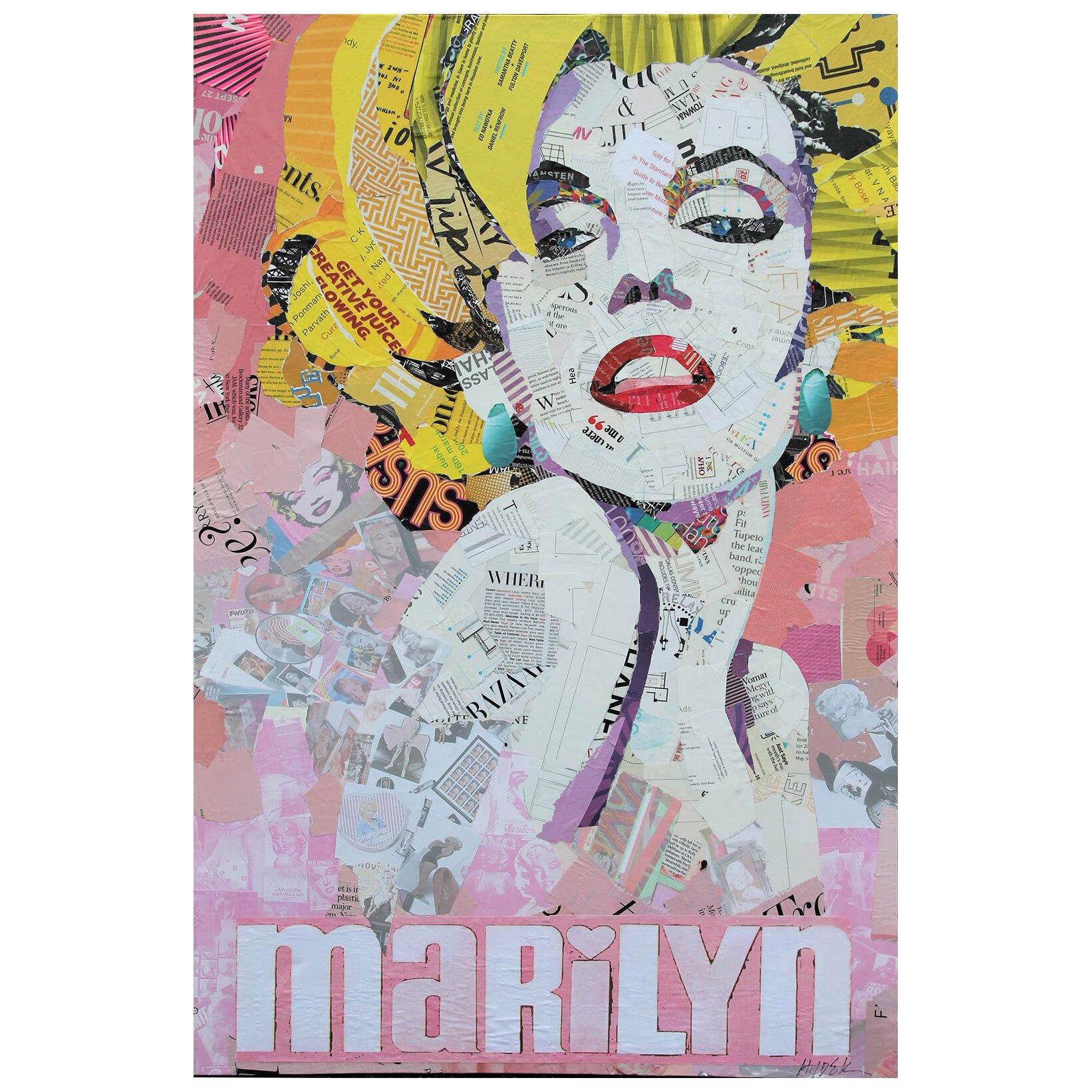 "Color me Blonde" Pink and Yellow Marilyn Monroe Mixed Media Pop Art Collage	