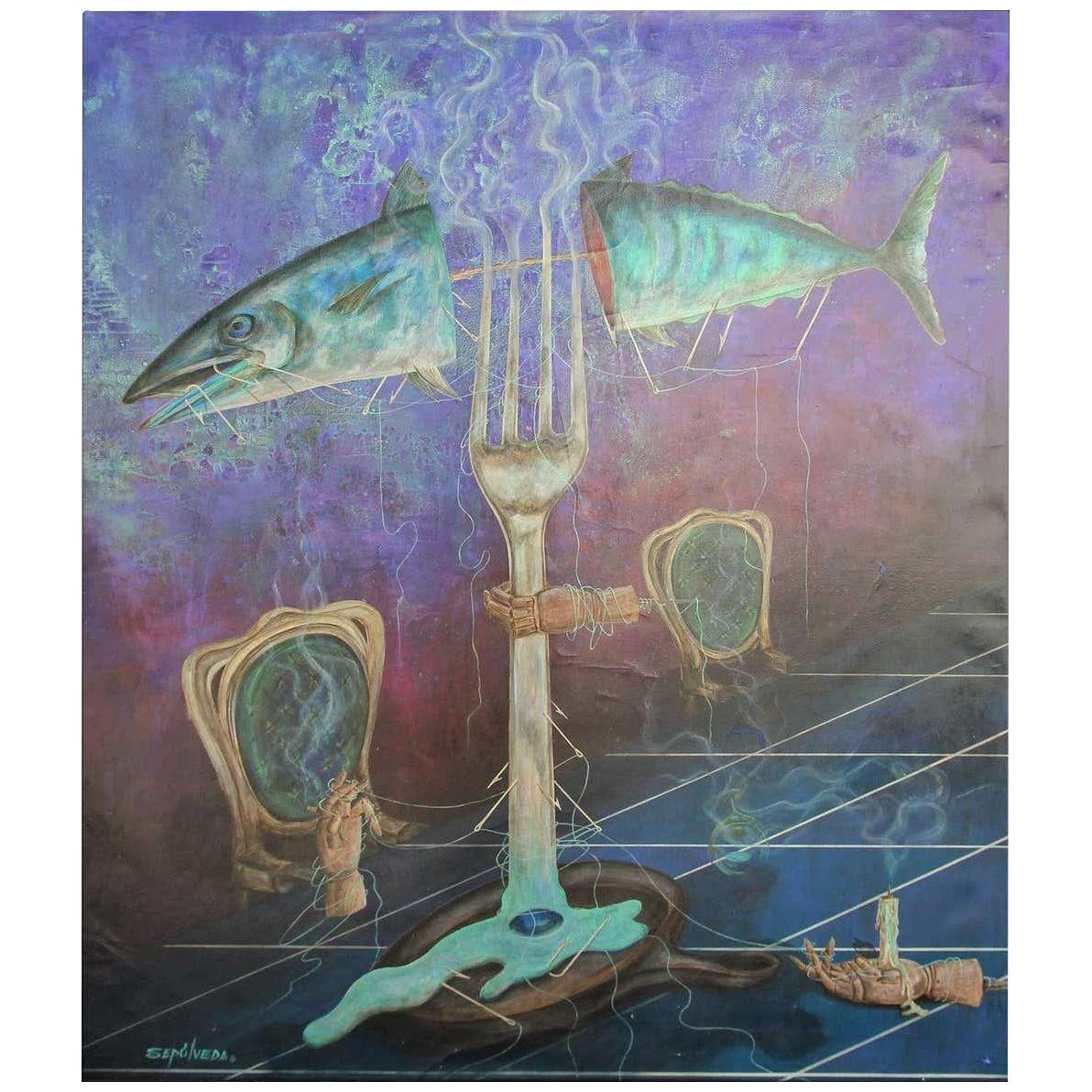Benjamin Sepulveda "The Last Supper" Purple Large Scale Modern Surrealist Abstra