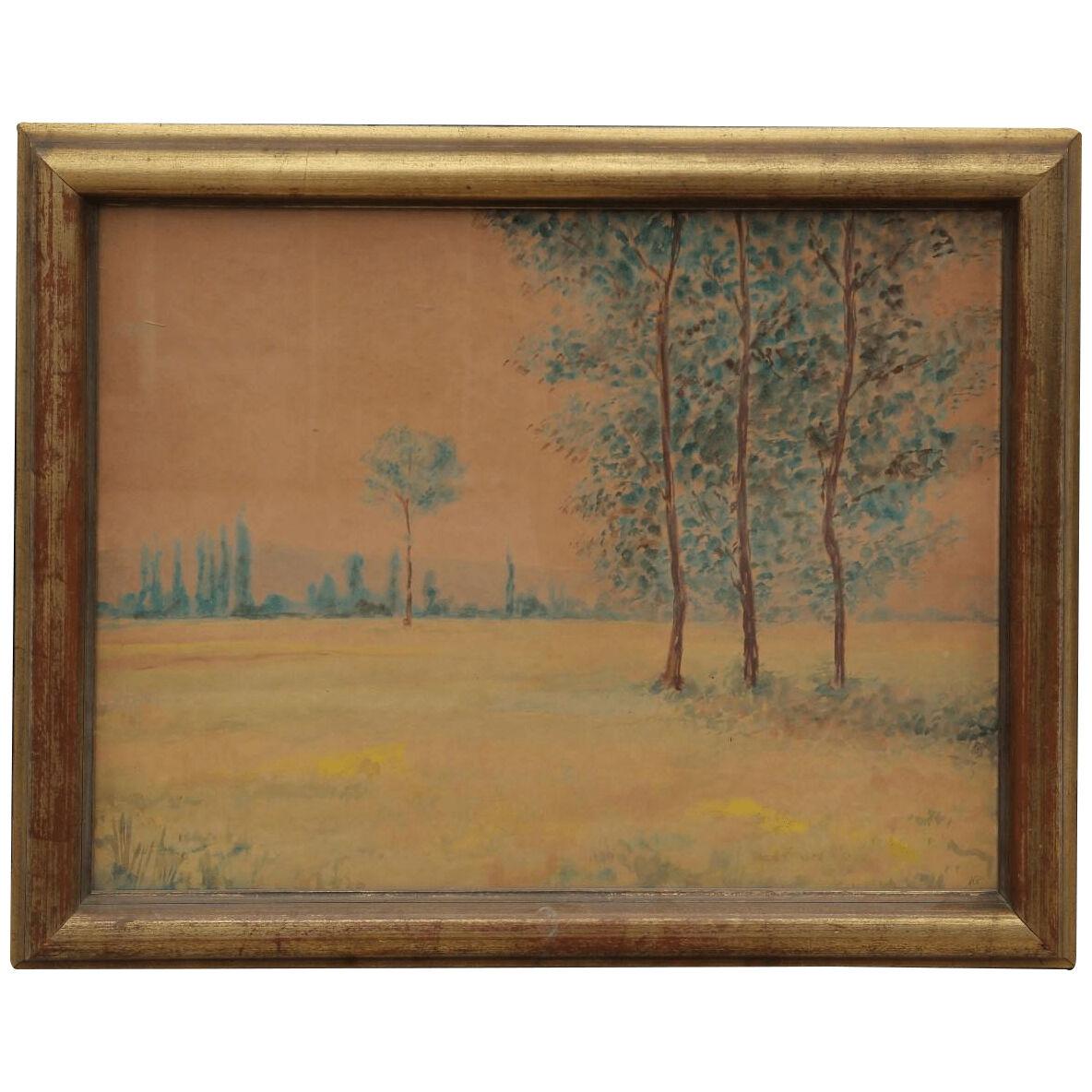 Unknown Early Modern Watercolor Impressionist Landscape with Trees Early 20th C