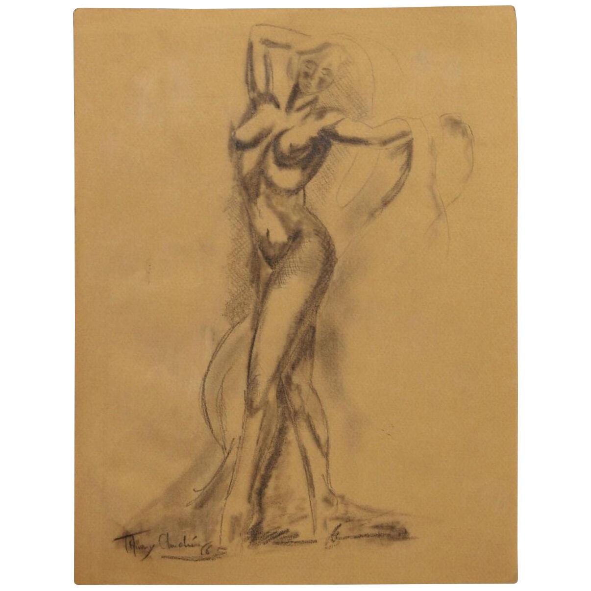 Thierry Andre Dancing Figurative Study of a Nude Woman Graphite