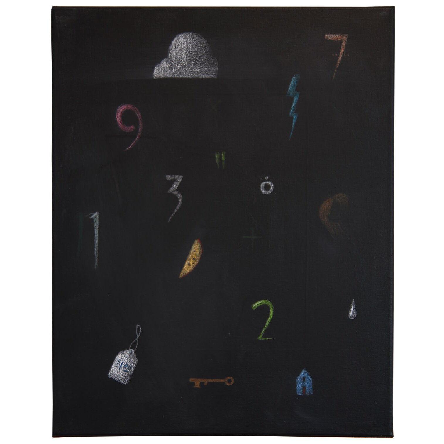"Today’s Mood" Contemporary Surrealist Painting of Numbers & Weather Icons