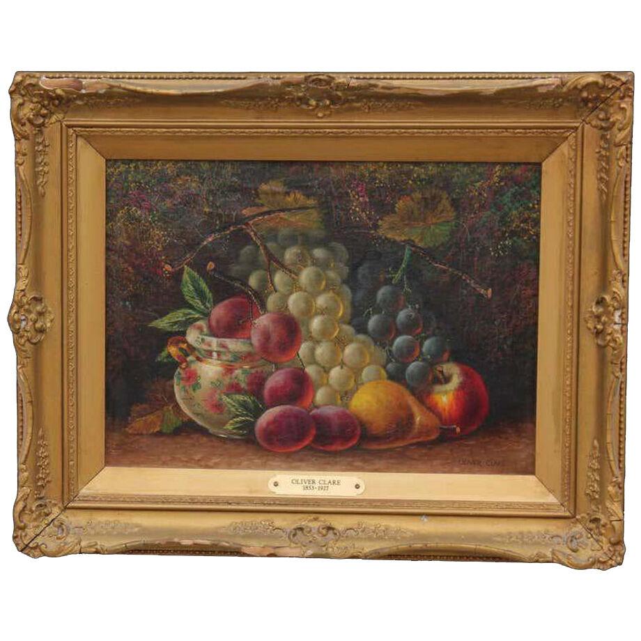 Early 20th Century Naturalistic Vanitas Fruit Still Life Oil Painting, Framed