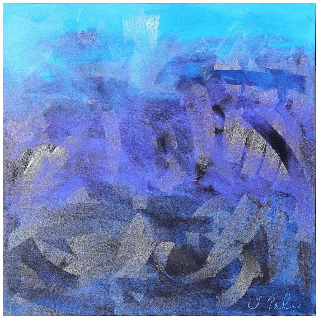Square Blue Toned Abstract Expressionist Painting