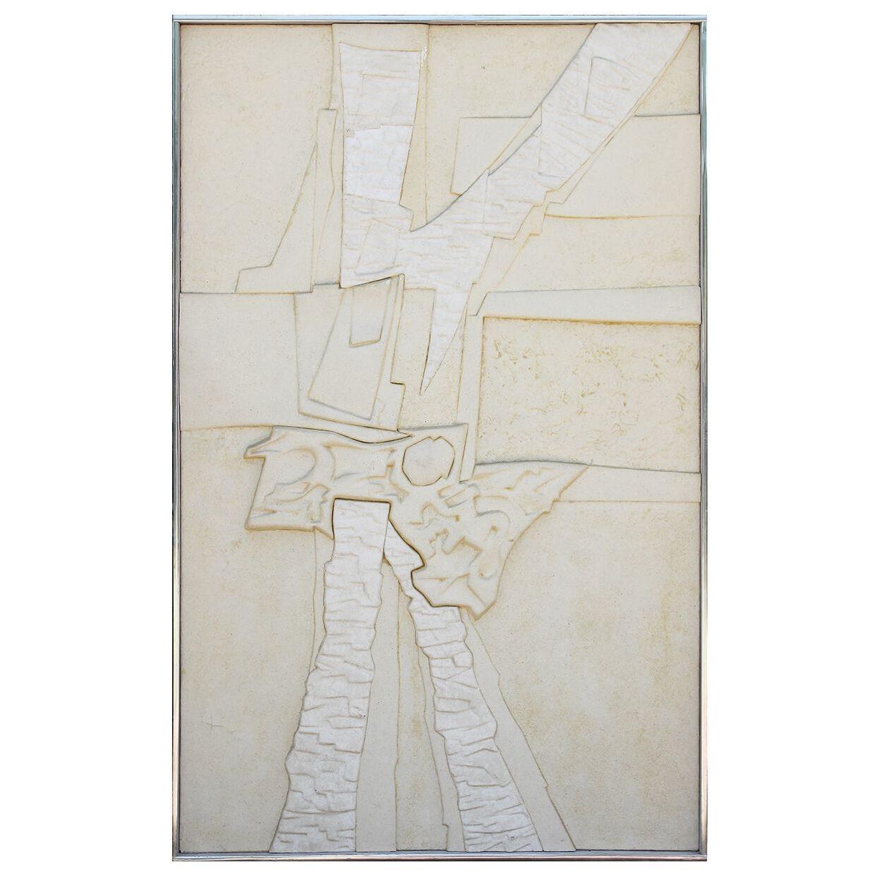 "Polyurethane Relief #16" White Abstract Geometric Sculptural Relief Painting