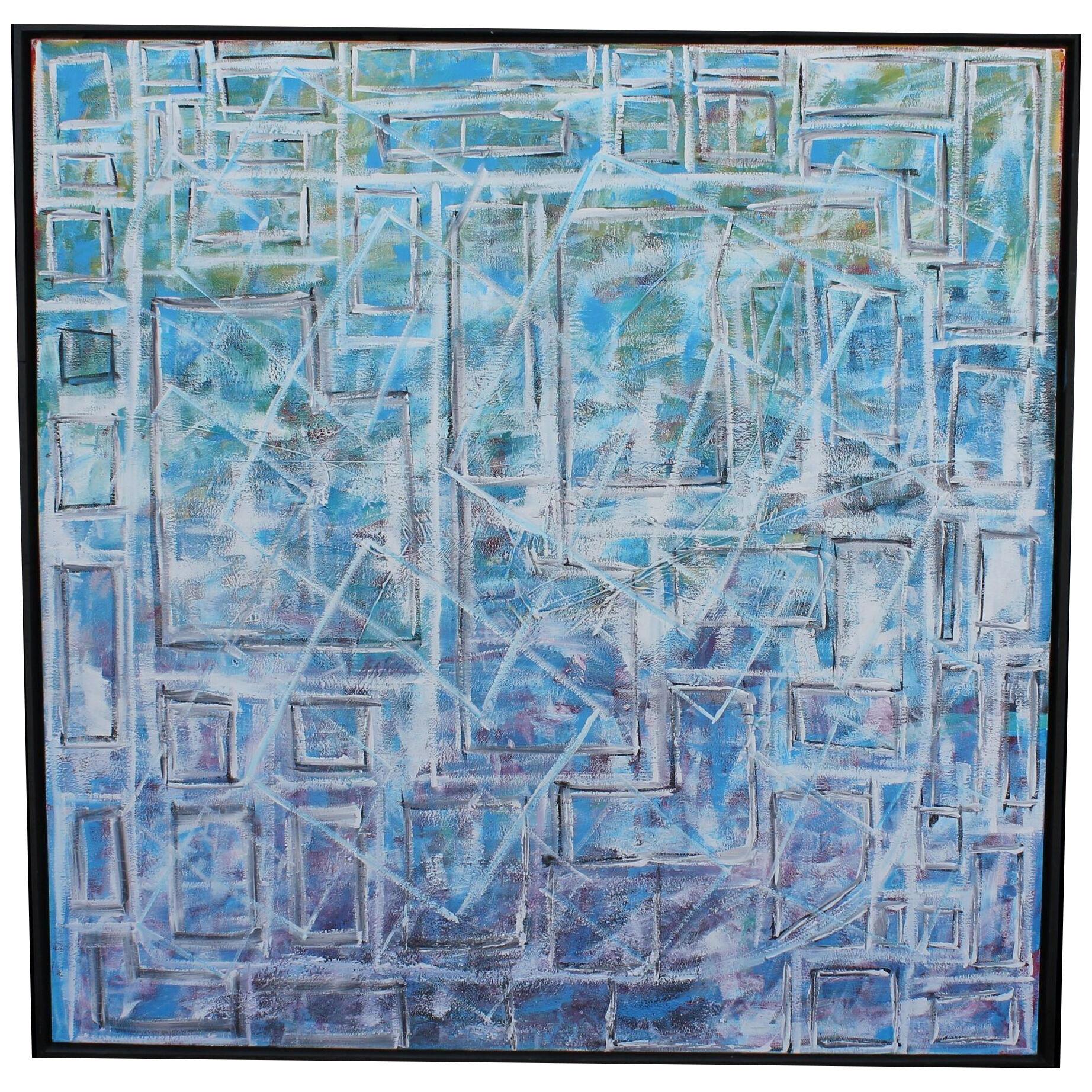 Paul Reeves Blue Geometric Abstract Oil Painting 2010's