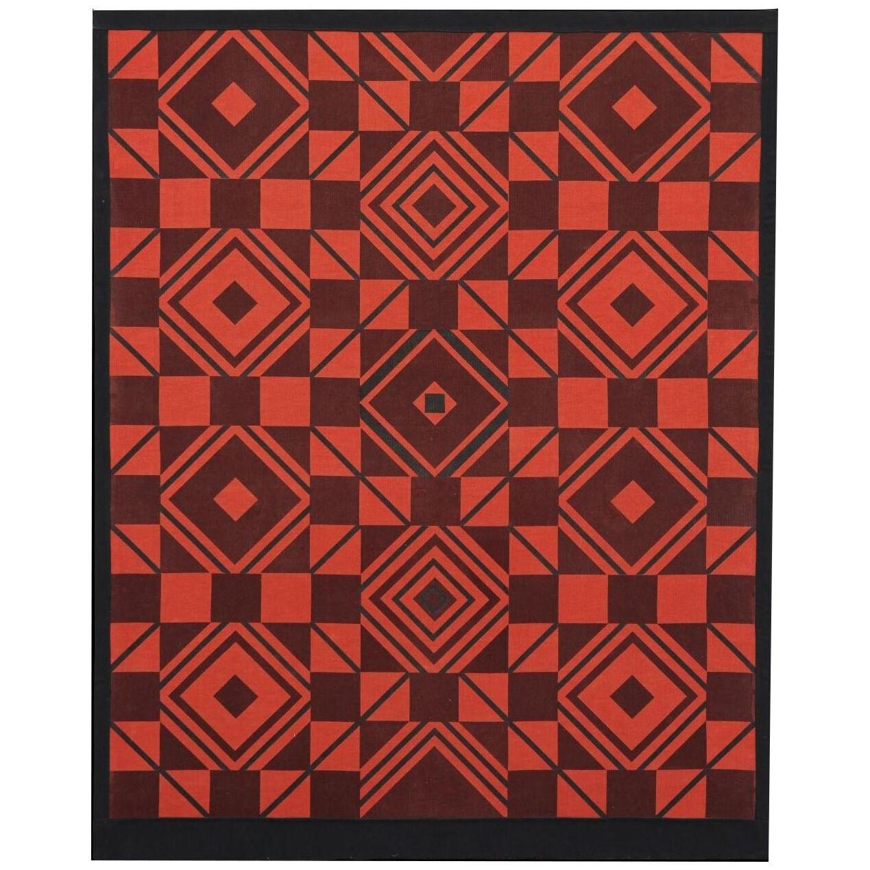 Stella Sullivan "Built on a Square" Geometric Stretched Tapestry 1970s