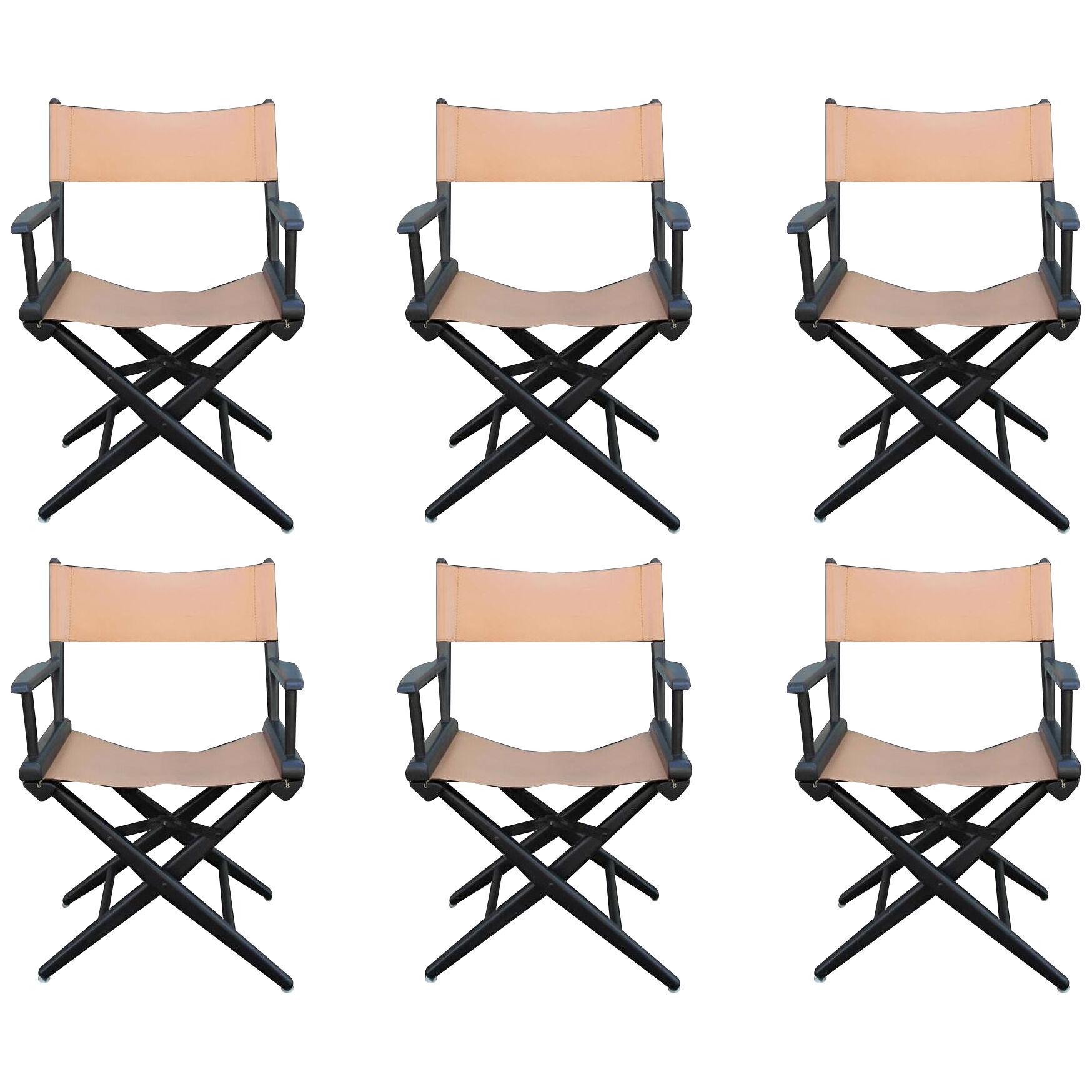 Black and Tan Leather Casual Director's Chairs by Telescope Co. - Set of 6