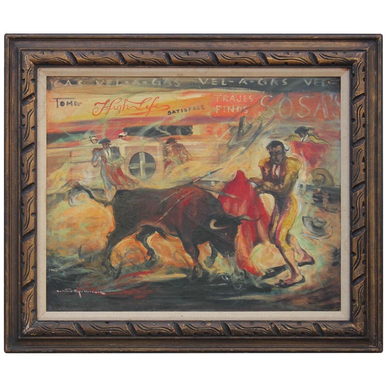Colette Pope Heldner "Matador Vs. Bull" Impressionist Painting Mid 20th Century