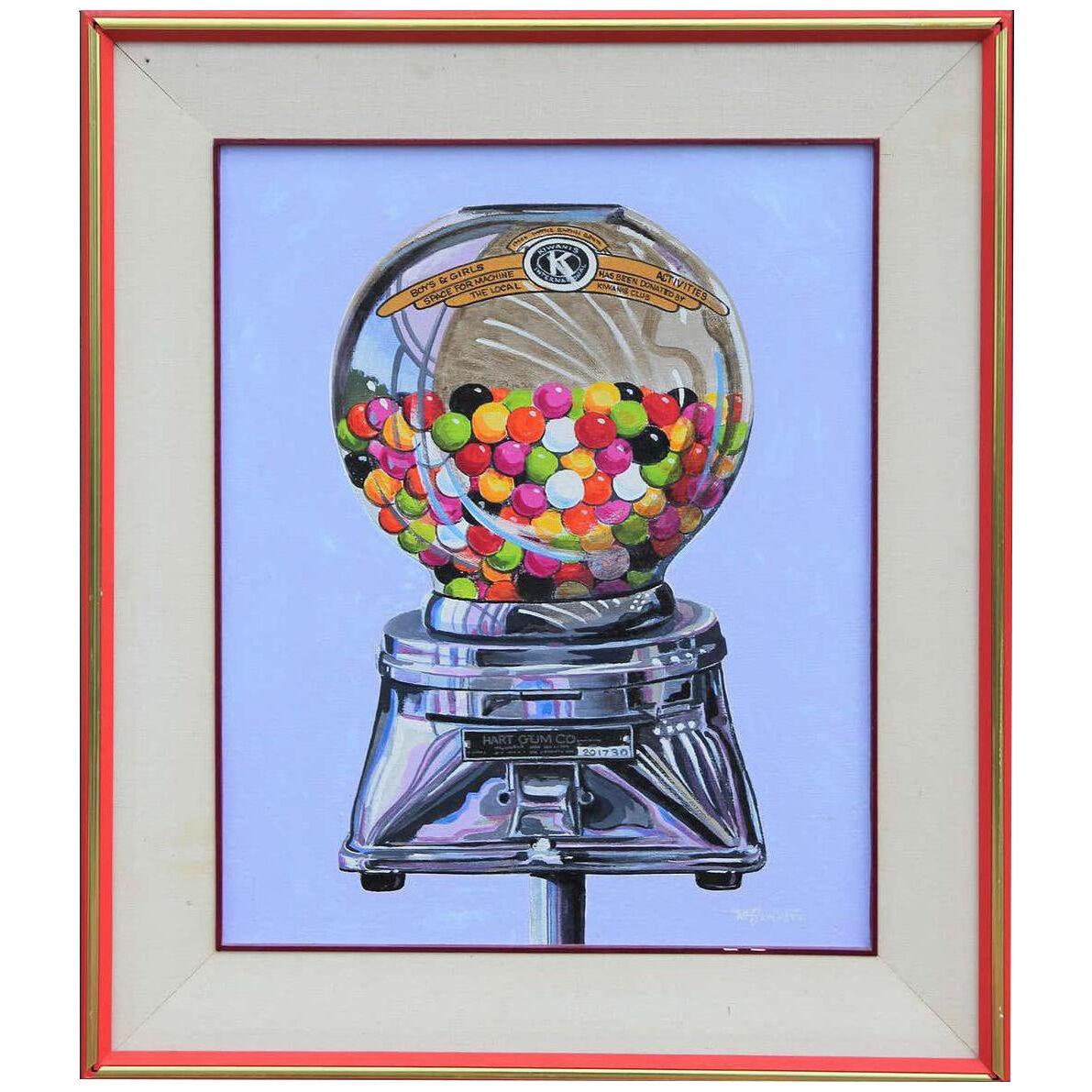 W. R. Stevenson Abstract Vintage Colorful Gumball Candy Machine Painting 1970s