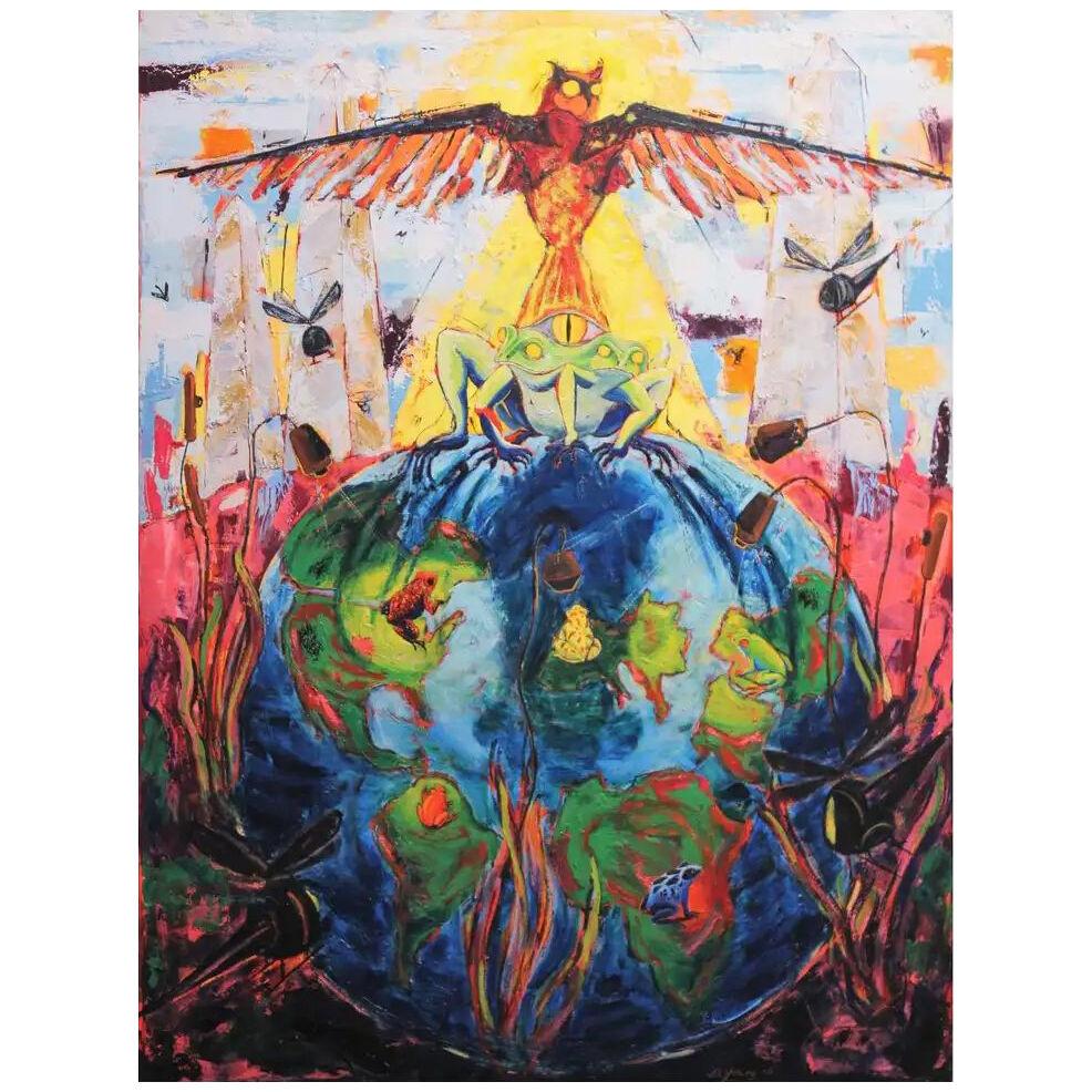 Bonnie Young "One World Pond" Surrealist Animal World Painting 2005