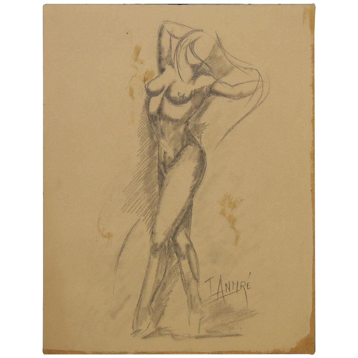 1960s Modern Dancing Nude Figurative Study Graphite on Paper