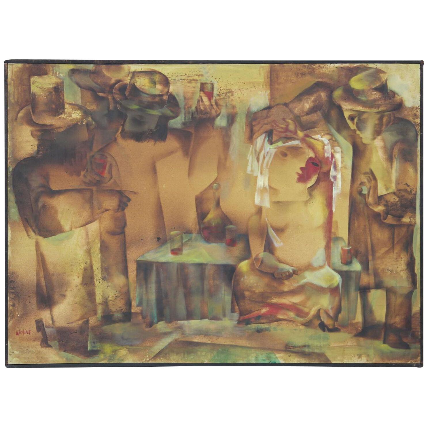 Joseph Wolins "The Bride" Cubist Figurative Painting 20th Century