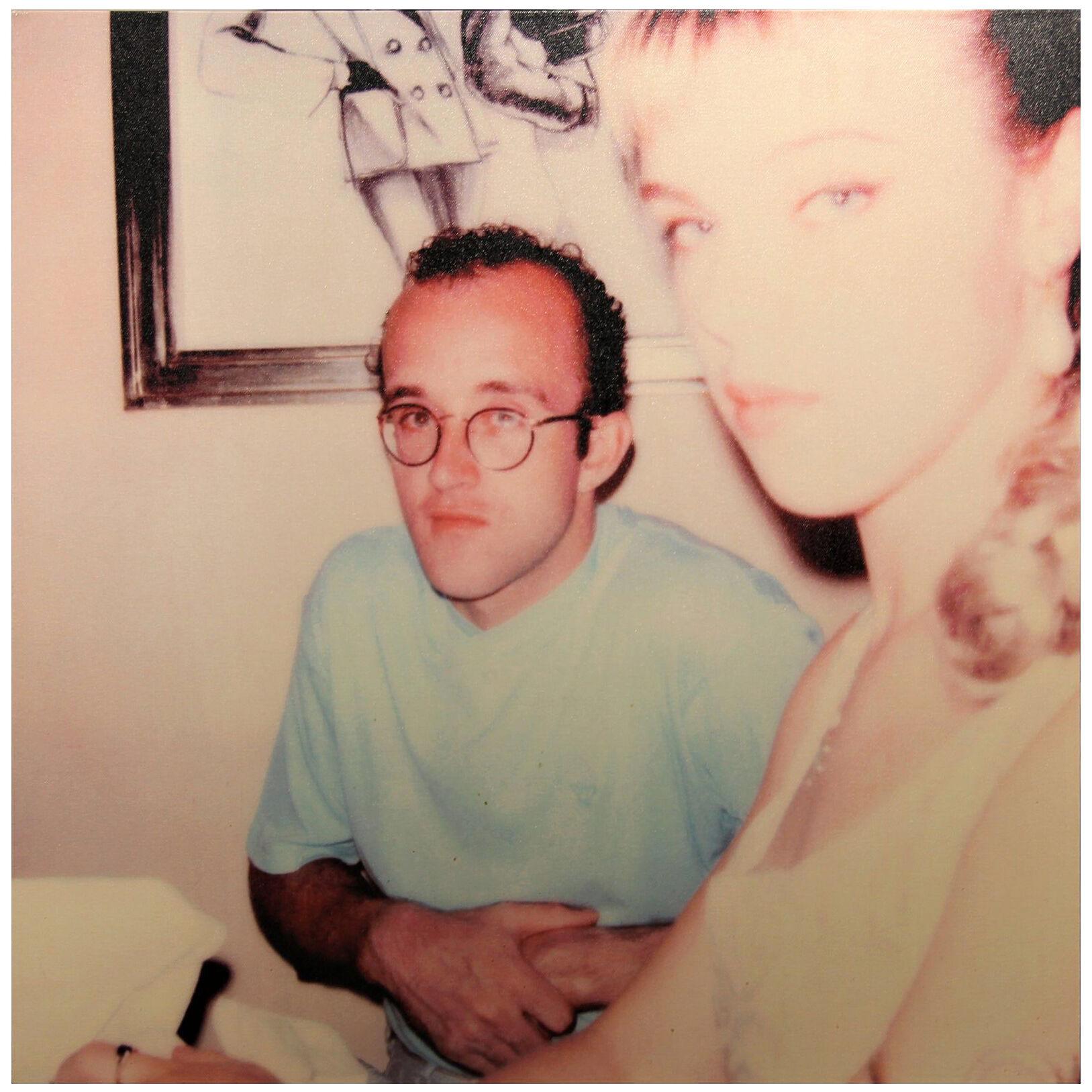 “Keith Haring and Debi Mazar” Square Polaroid SX-70 Photograph Printed on Canvas