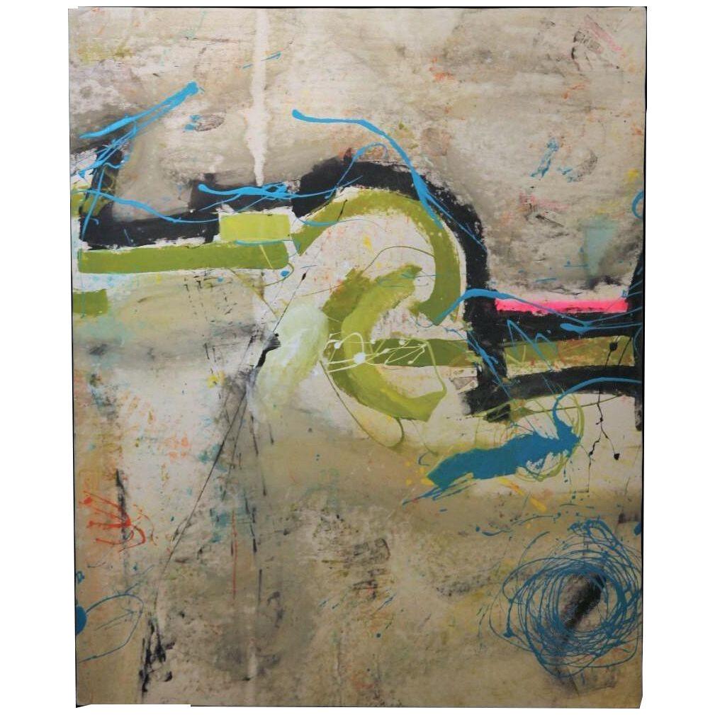 Mid 20th Century Gestural Abstract Expressionist with Green and Blue