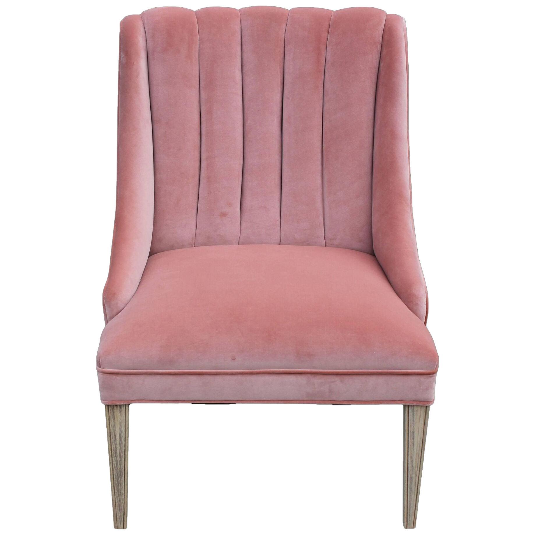 Pink Velvet and Bleached Wood Dunbar Style Lounge Chair