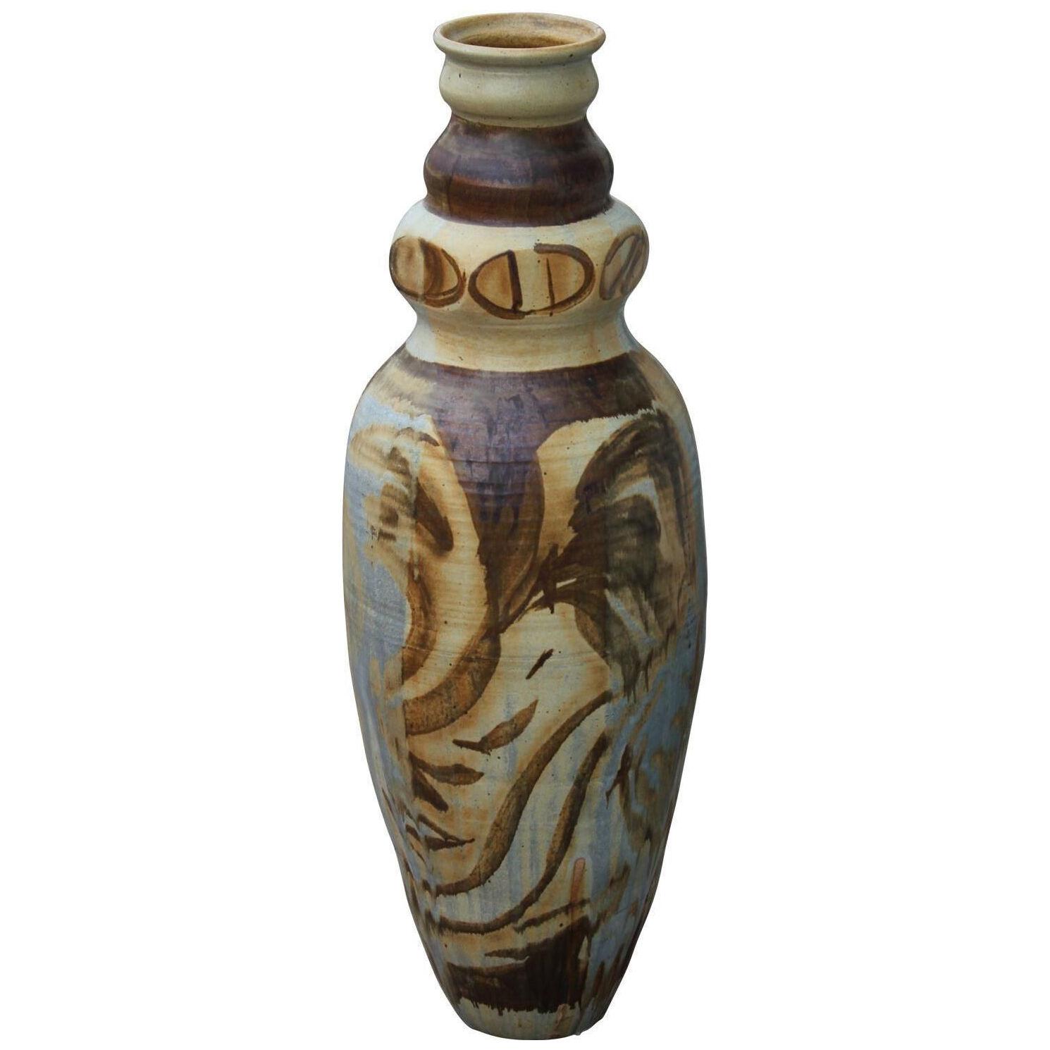 Large Midcentury Scandinavian Modern Stoneware Vase with Abstract Design