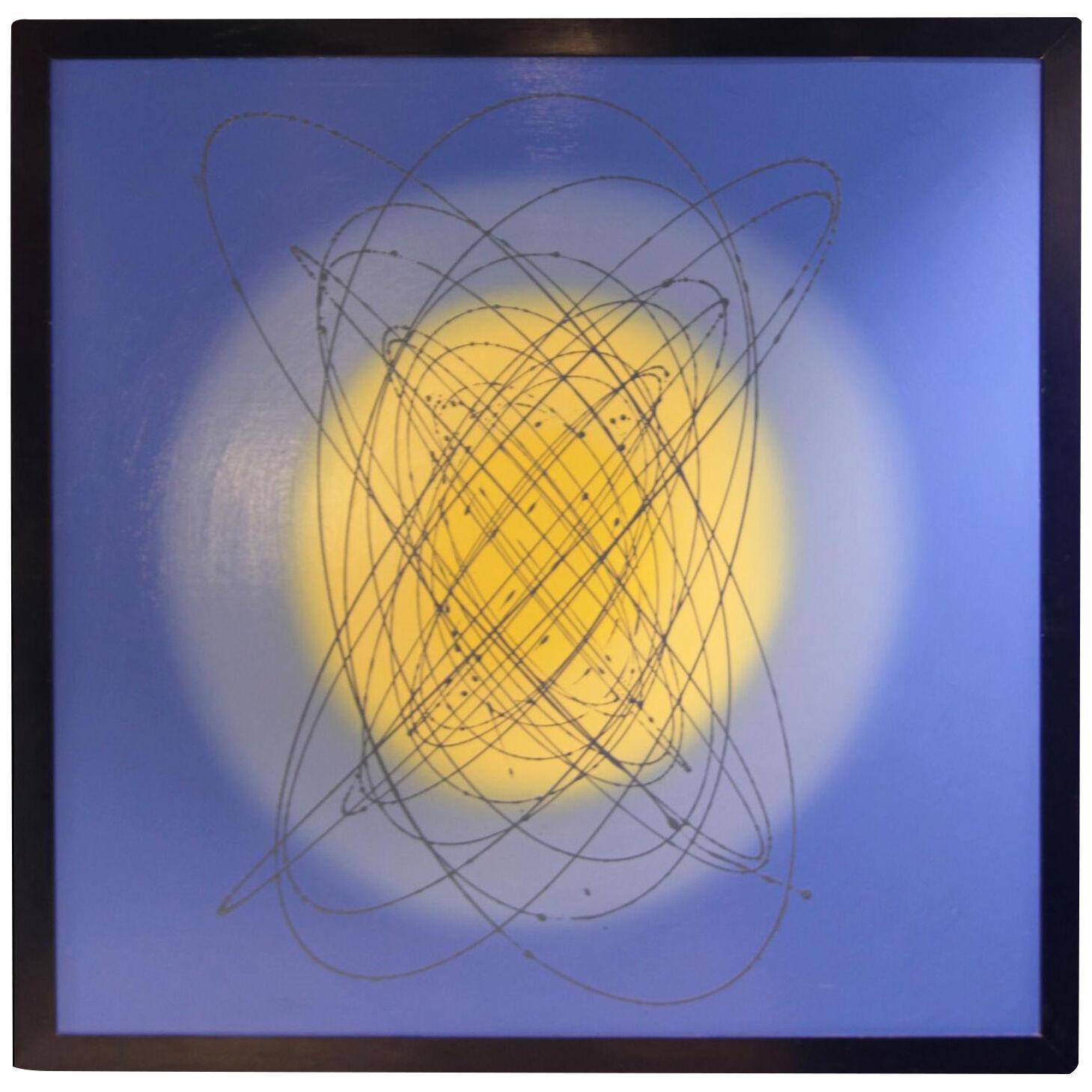"Quark" Atomic Influenced Contemporary Blue and Yellow Acrylic Painting