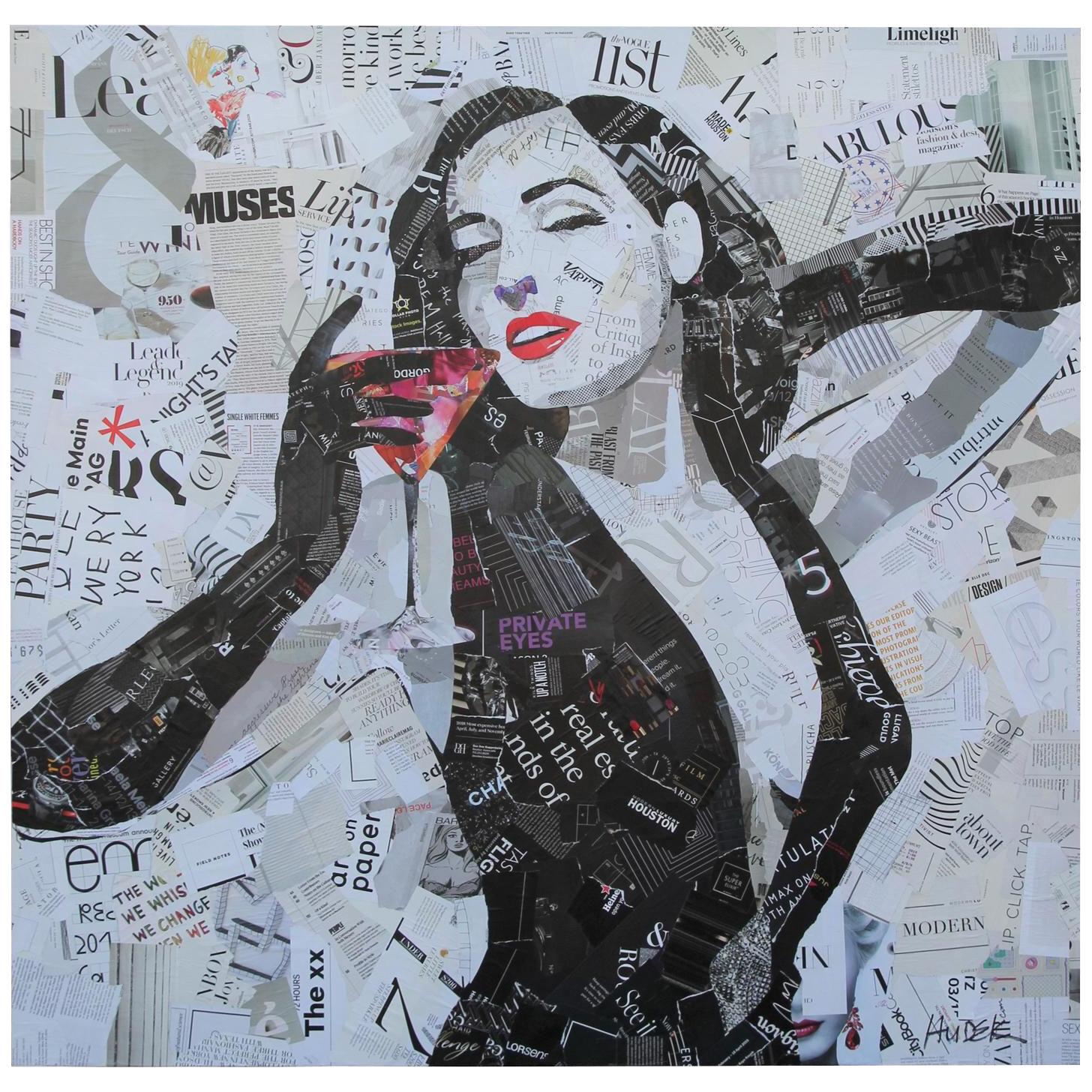 Dita Von Teese Mixed Media Collage Portrait of Burlesque Dancer Early 21st C