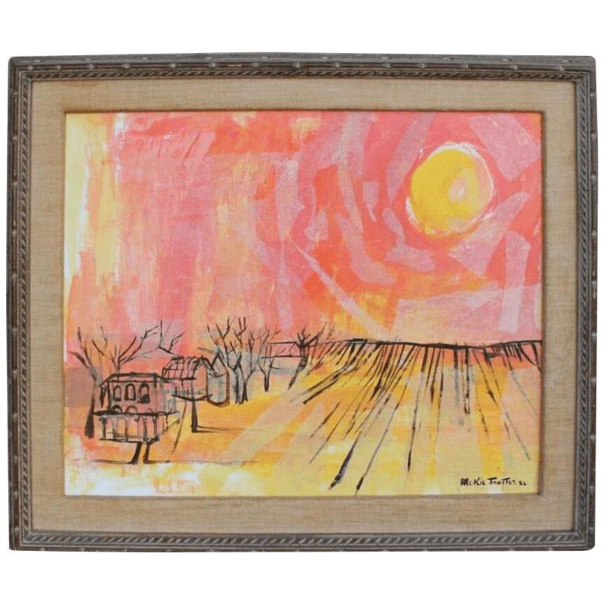 McKie Trotter Red and Yellow Abstract Landscape of a Farm 1952