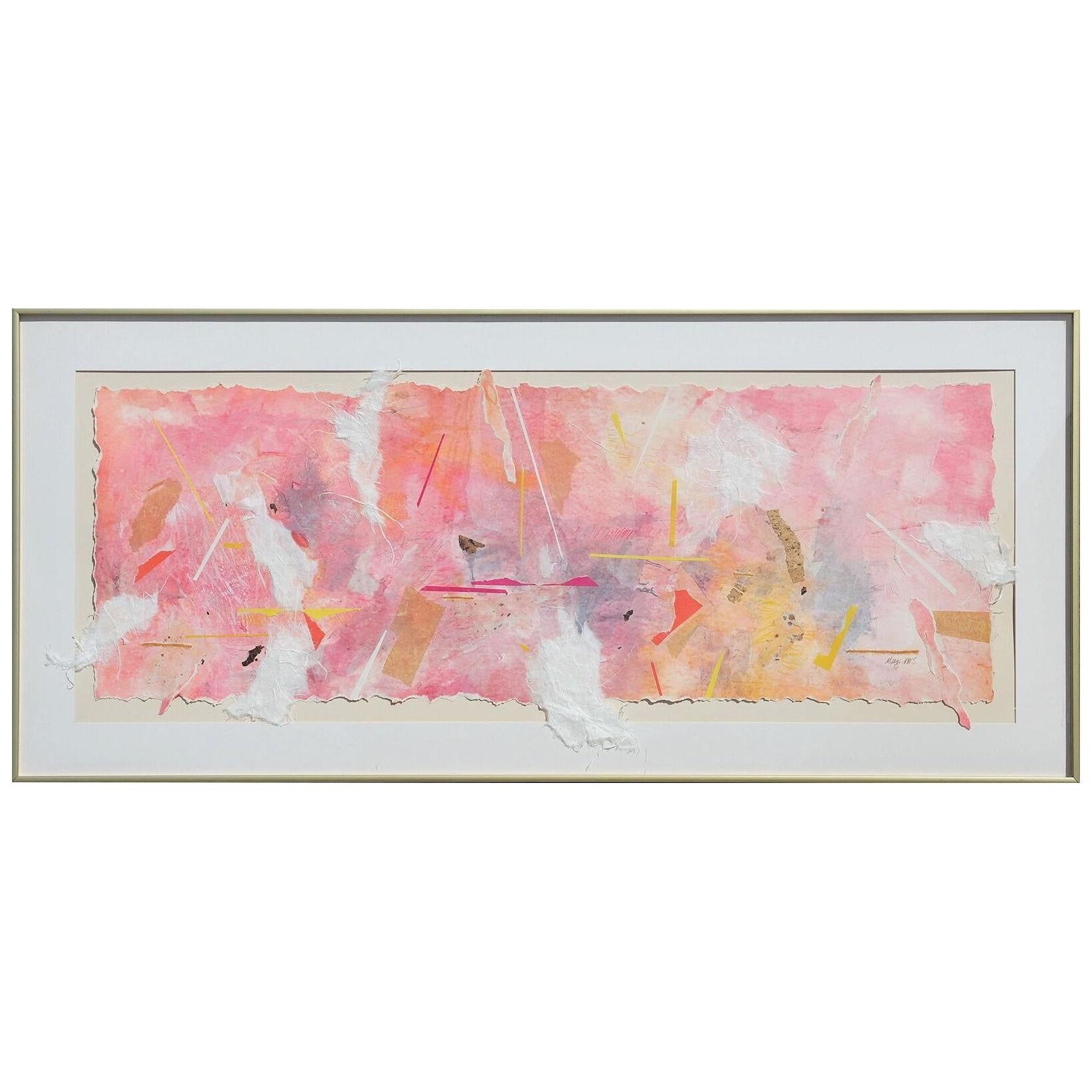 "Aerial Vision" Modern Abstract Pink and Orange Toned Mixed Media Painting